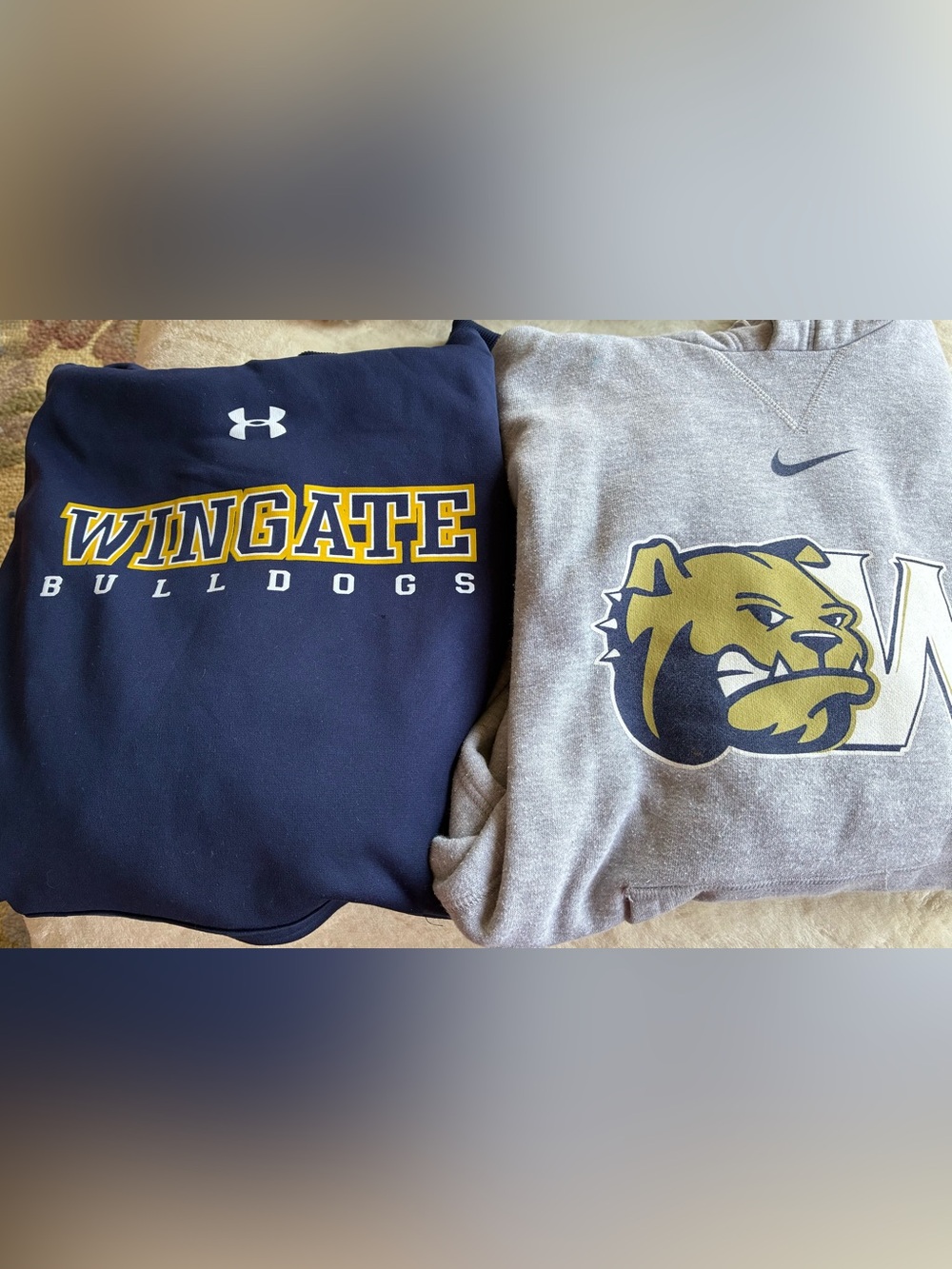 Lot Of 2 WINGATE UNIVERSITY Hoodies Gray Nike Small And Blue Under Armour Medium